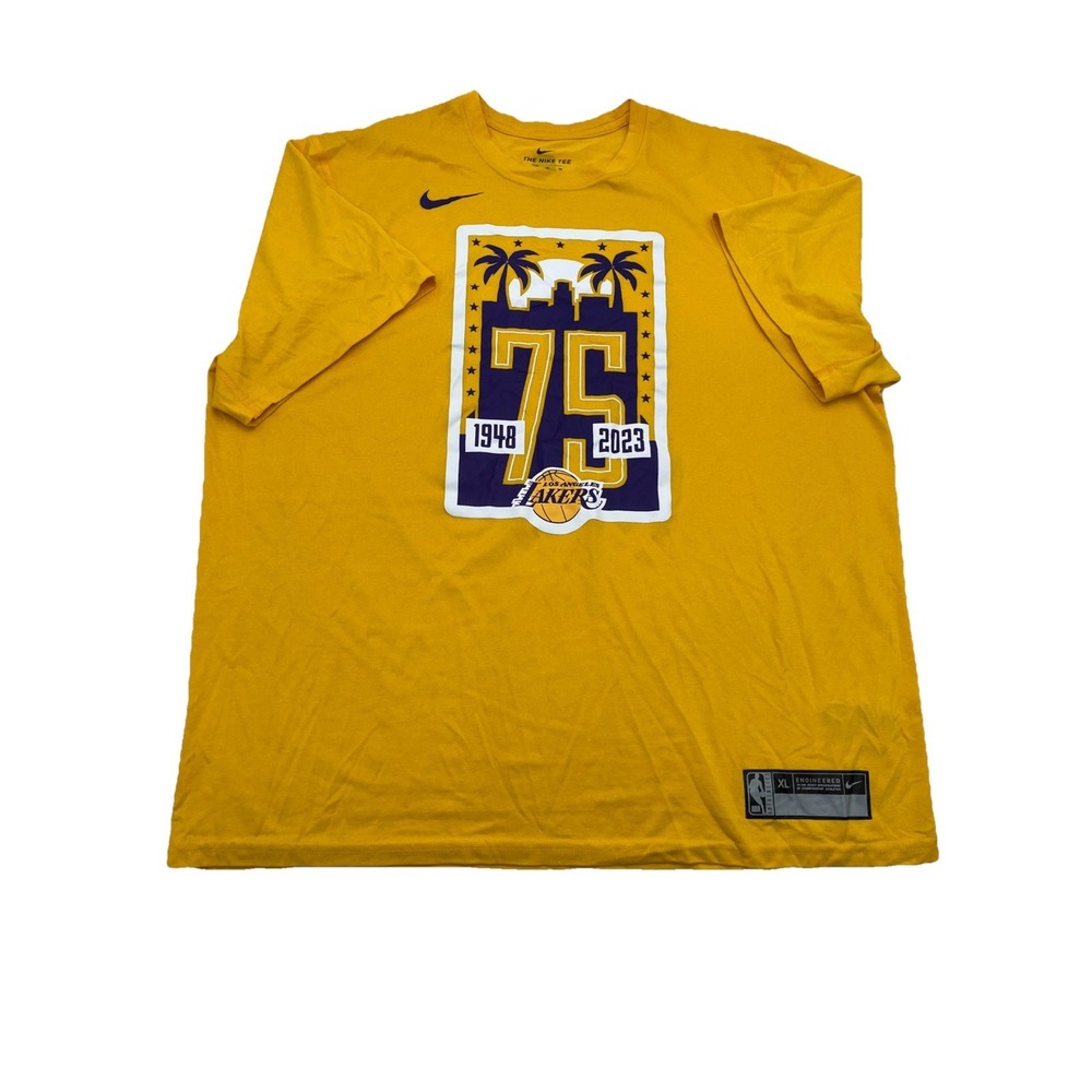 Nike LA Lakers 75th Anniversary Dri-Fit T-Shirt XL NBA Authentic 1948-2023 Gold